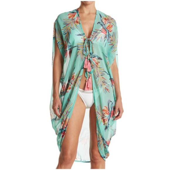 Echo Other - Echo Paradise Palms Tropical Tassel Swimsuit Cover-Up NWT